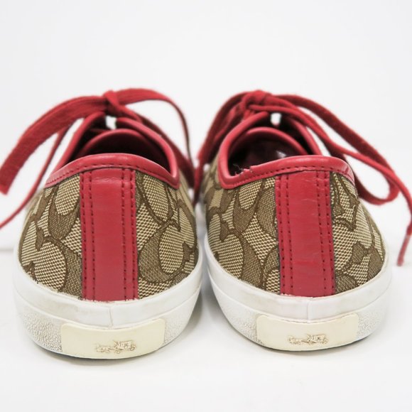 Coach Empire Outline Canvas Sneakers - Tan & Red - Picture 5 of 13